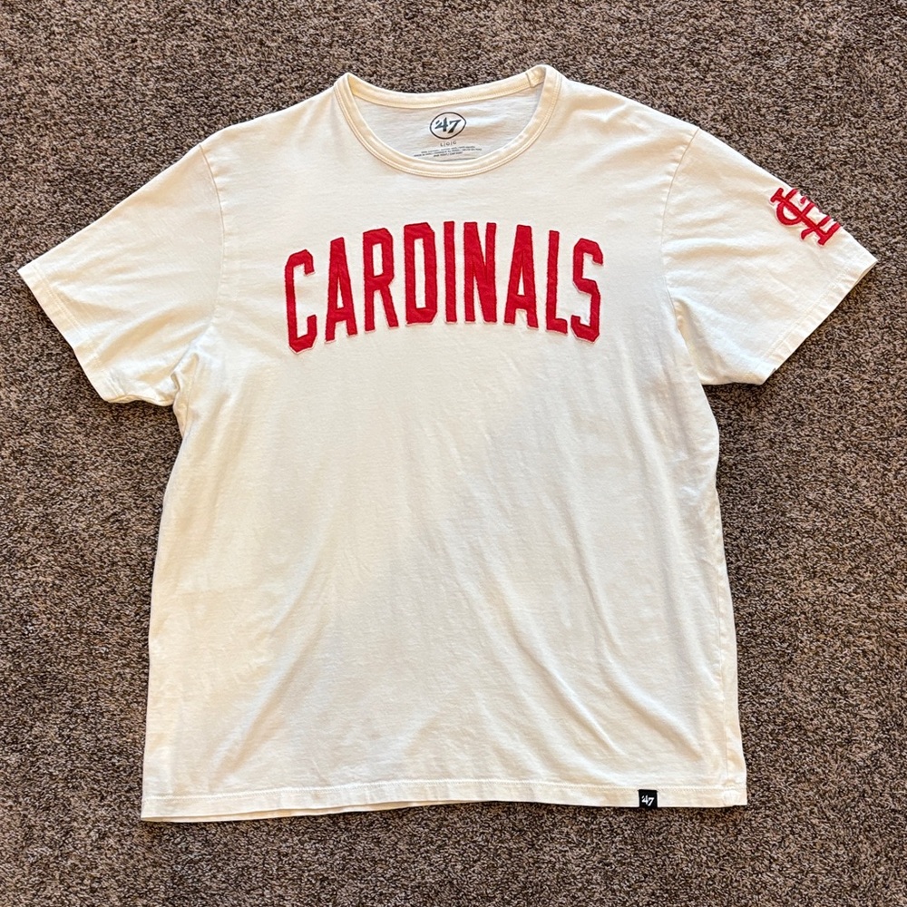 47 Brand Cardinals Tee in White with Red Raised Fabric Letters